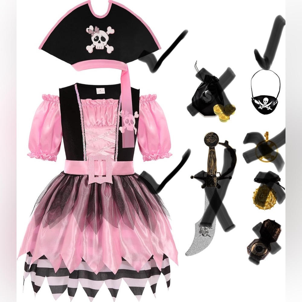 Pirate Costumes for Kids Sea Buccaneer Costume Pink Pirate Dress NWOT Size: M - Picture 5 of 12